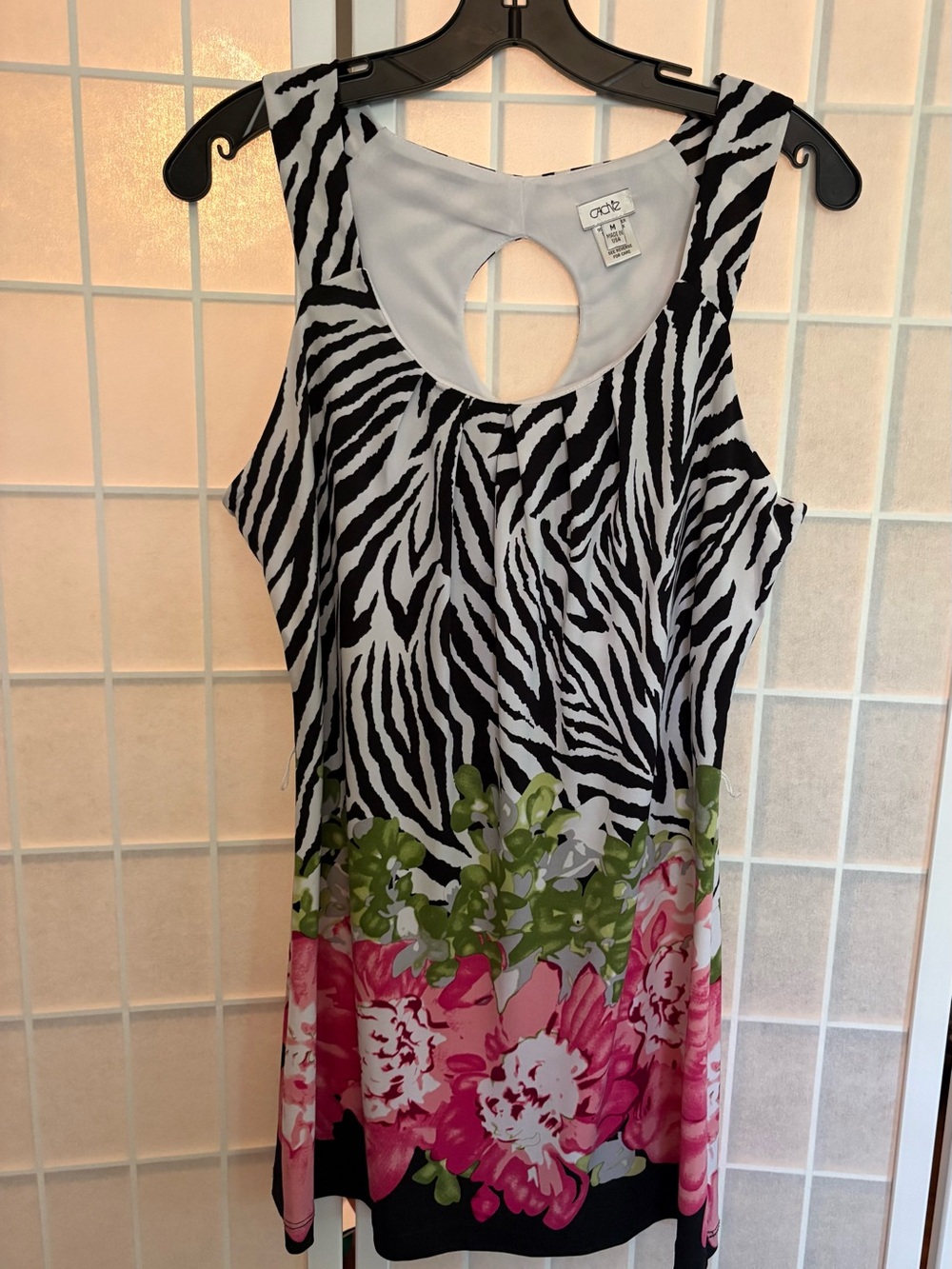Cache Zebra Print Tank with Pink Floral Hem